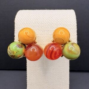 Vintage Joan Rivers Swirl Lucite Beaded Cluster Orb Pierced Earrings Autumn Fall